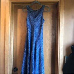 Fever linen blend woven fabric Hankerchief hem midi dress navy blue v neck S